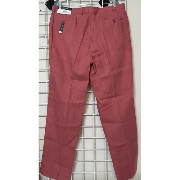 Lauren Ralph Lauren Men Flat Front Pants Red 100% Linen Size 38W(actual 37x 32L) - Picture 3 of 9